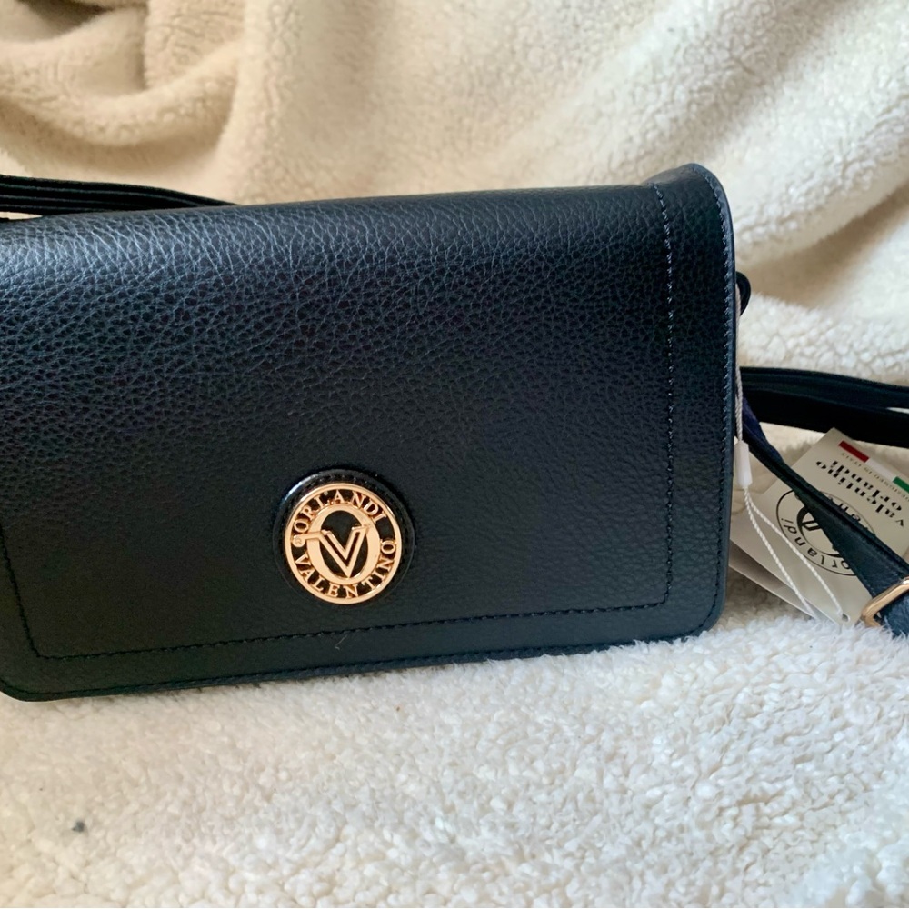 Valentino Orlandi Black Crossbody Bag with Gold Accents